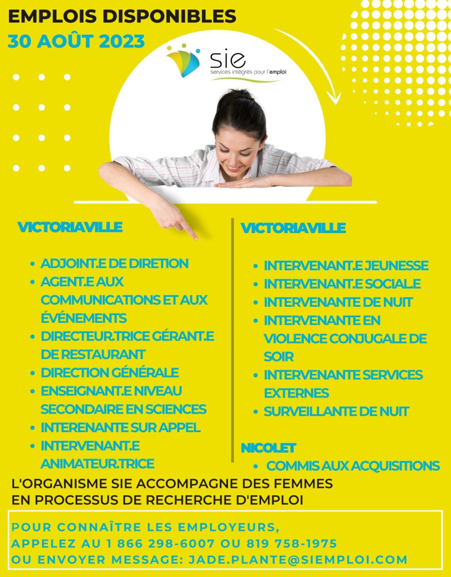 Emplois disponibles 30 août 2023