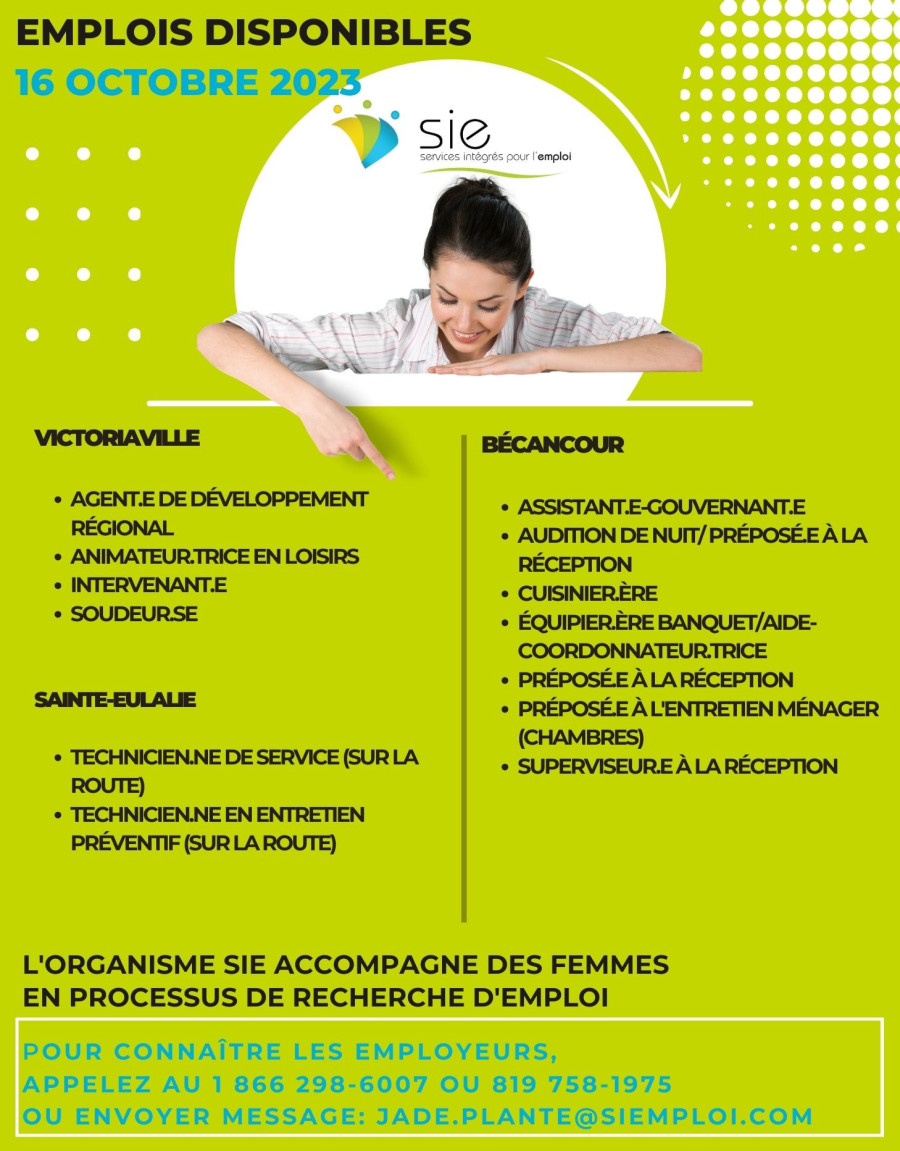 EMPLOIS DISPONIBLES  | 16 OCTOBRE 2023