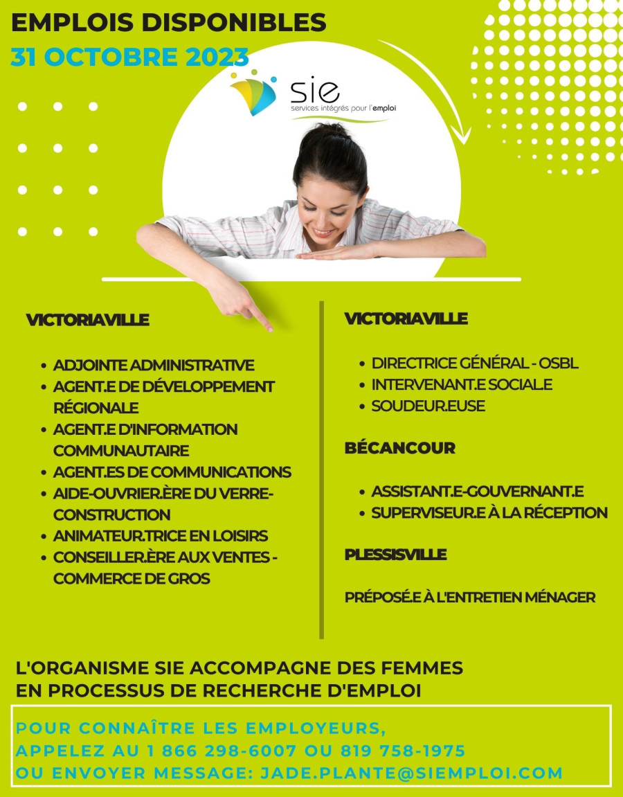 CE 31 OCTOBRE 2023 | EMPLOIS DISPONIBLES