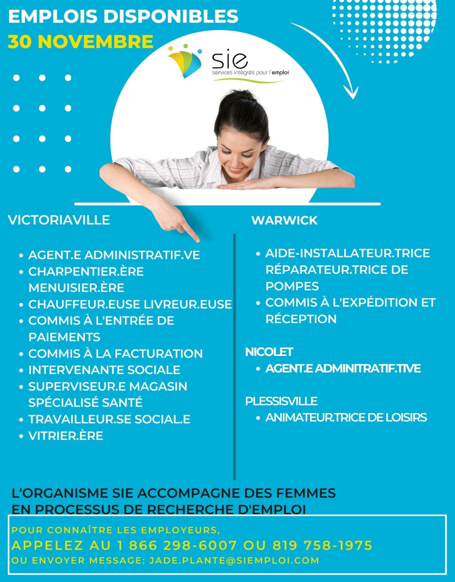 Emplois disponibles  | 1 décembre 2023