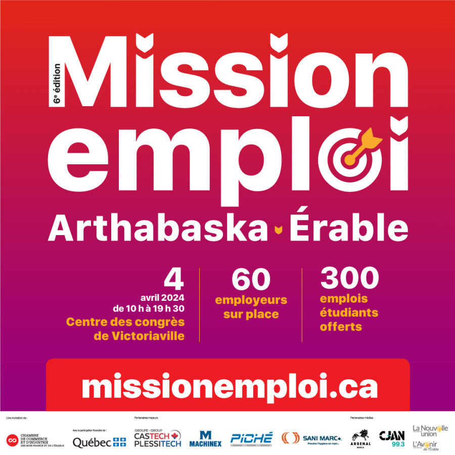 Salon MISSION EMPLOI Arthabaska-Érable: nous y serons le 4 avril prochain !