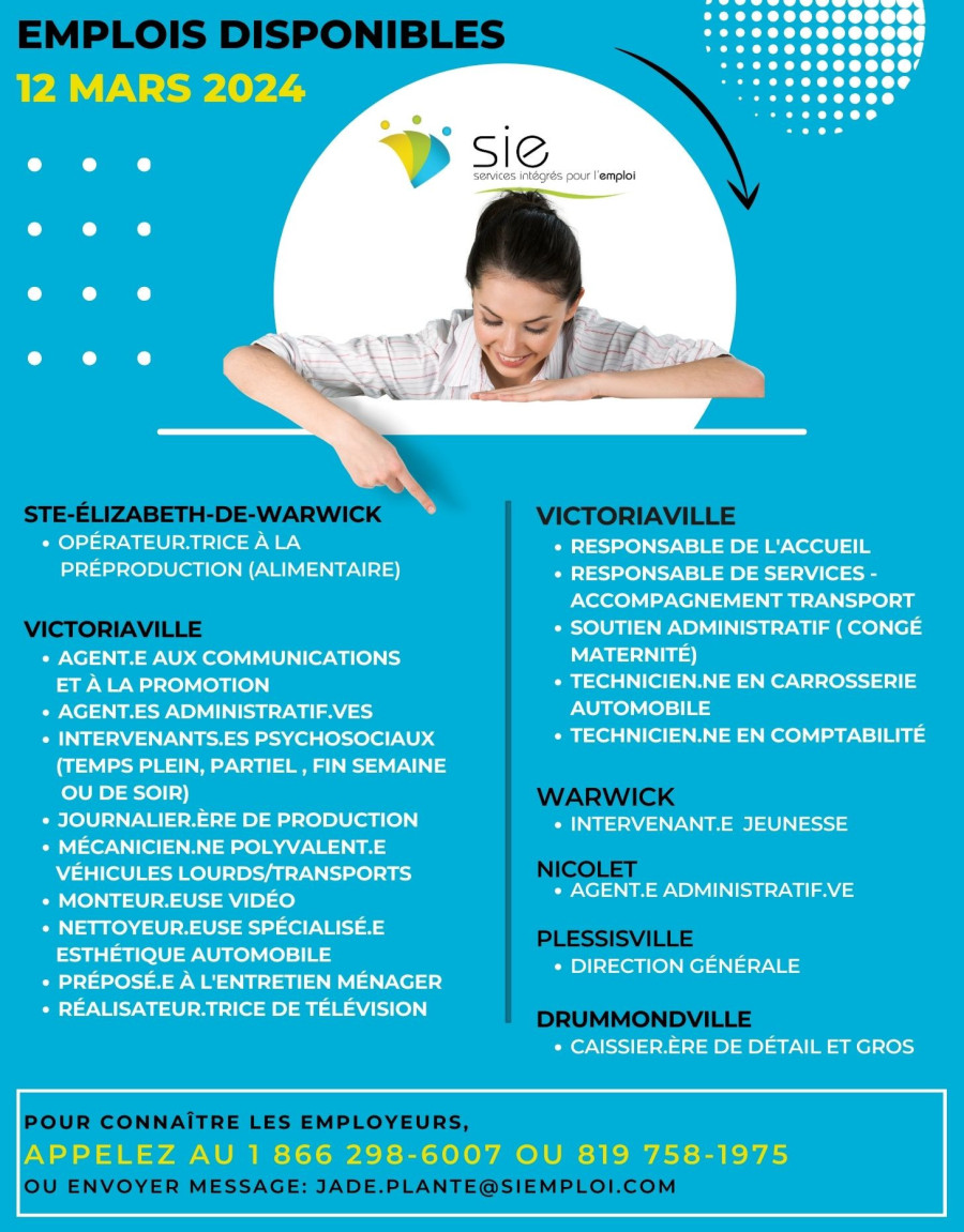 Des emplois pour vous ! Ce 12 mars 2024