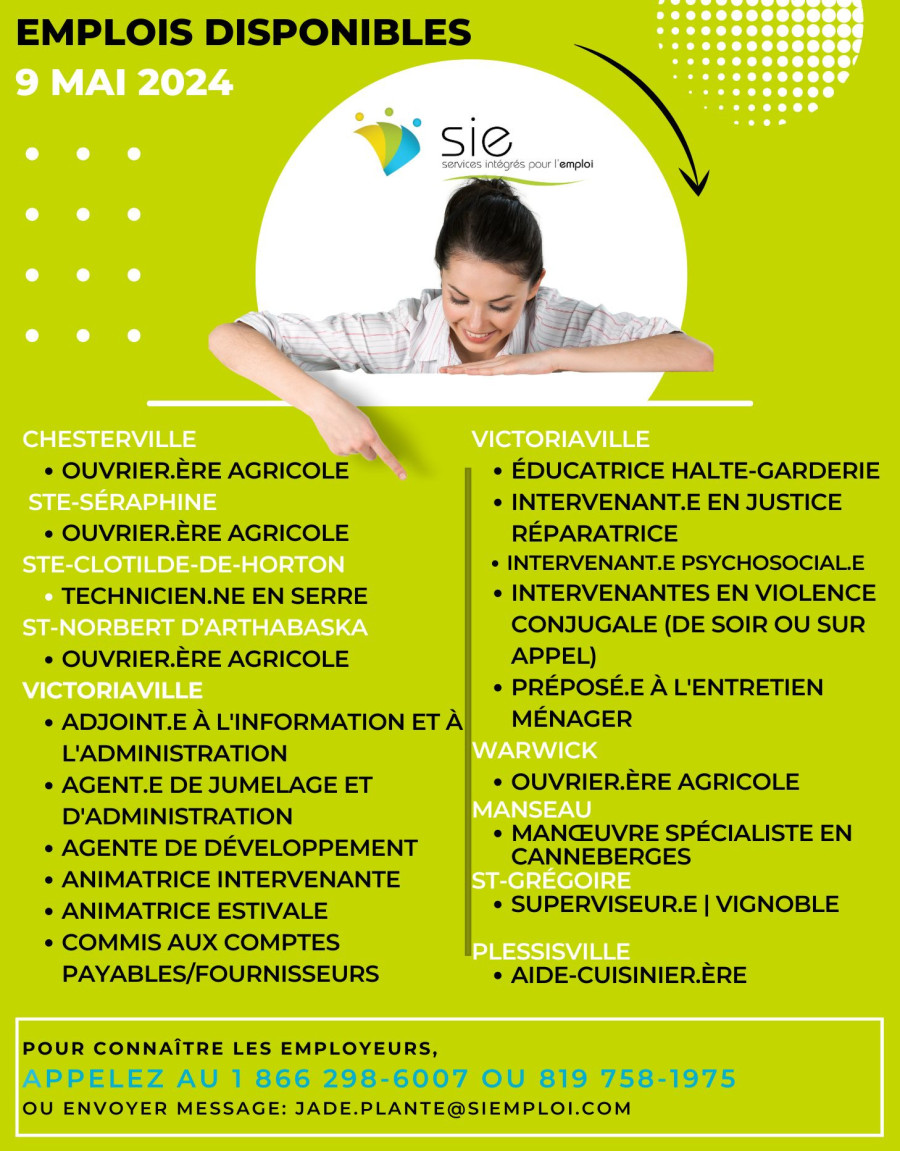 Des emplois pour vous ! Ce 9 mai 2024