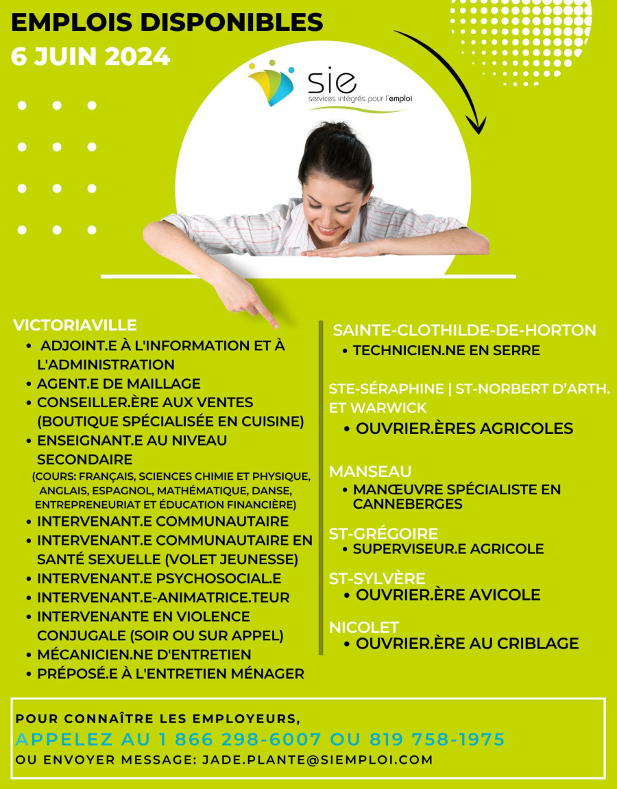 Emplois disponibles | 6 juin 2024