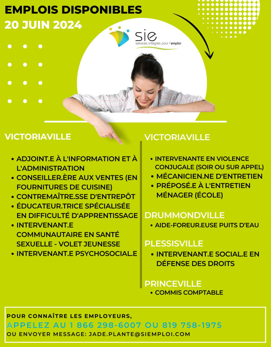 EMPLOIS DISPONIBLES | 20 JUIN 2024