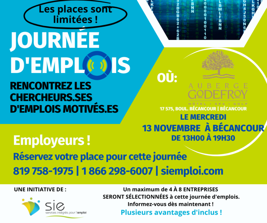 EMPLOYEURS: PARTICIPEZ À CETTE JOURNÉE D'EMPLOIS À BÉCANCOUR