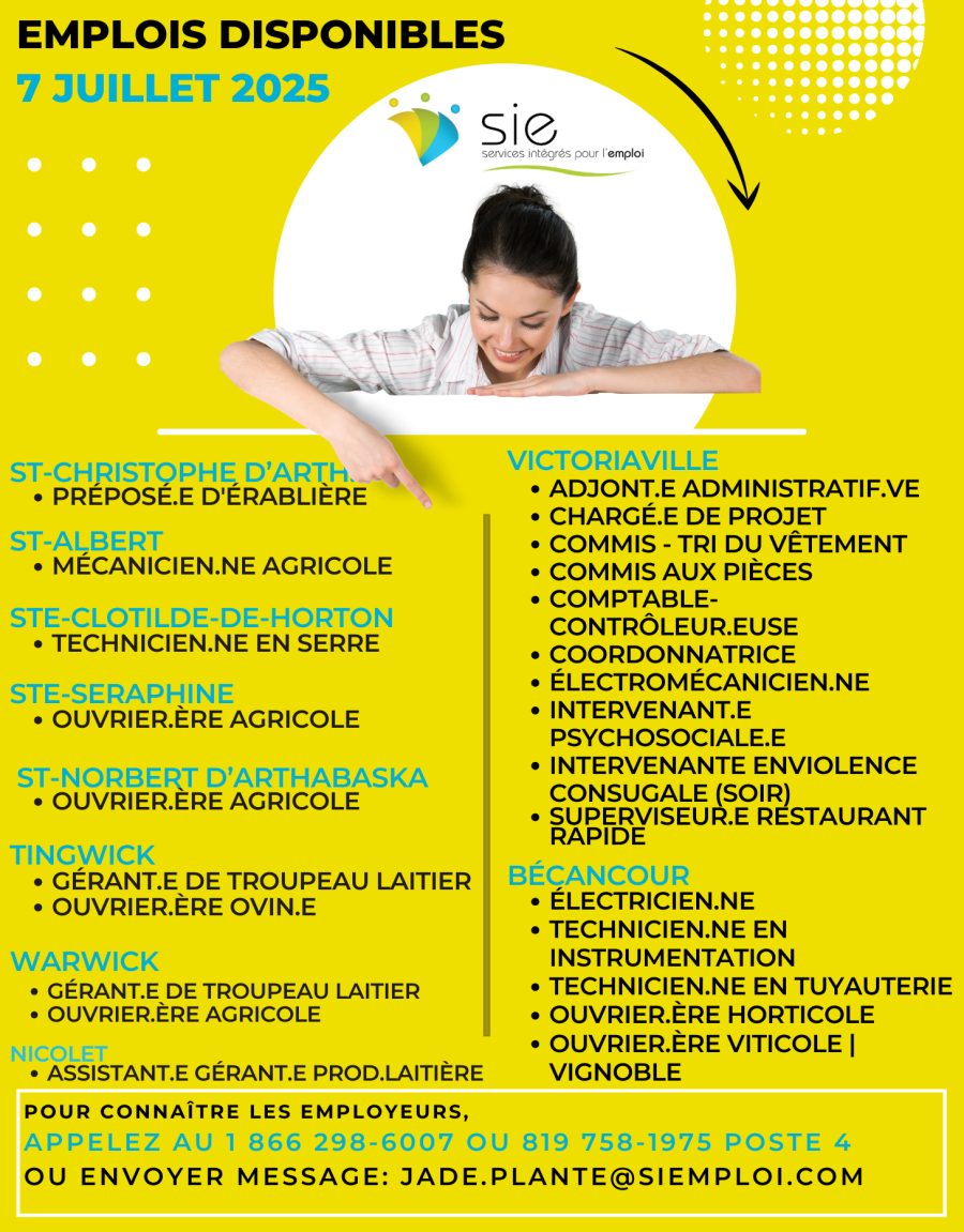 EMPLOIS DISPONIBLES | 7 JUILLET 2025
