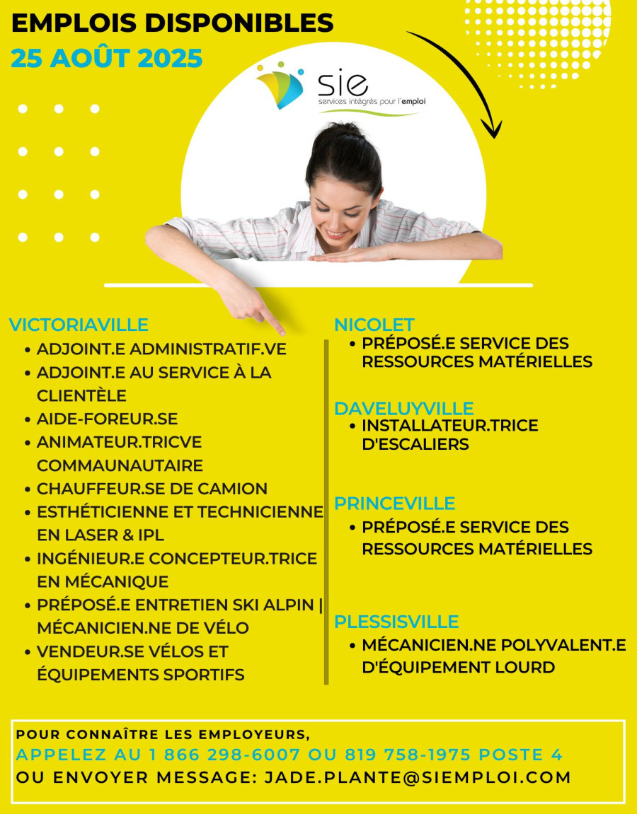 EMPLOIS DISPONIBLES | 25 AOÛT