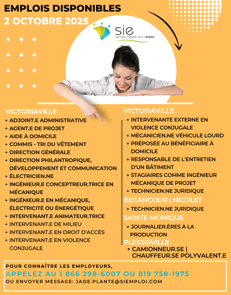 EMPLOIS DISPONIBLES | 2 OCTOBRE 2025