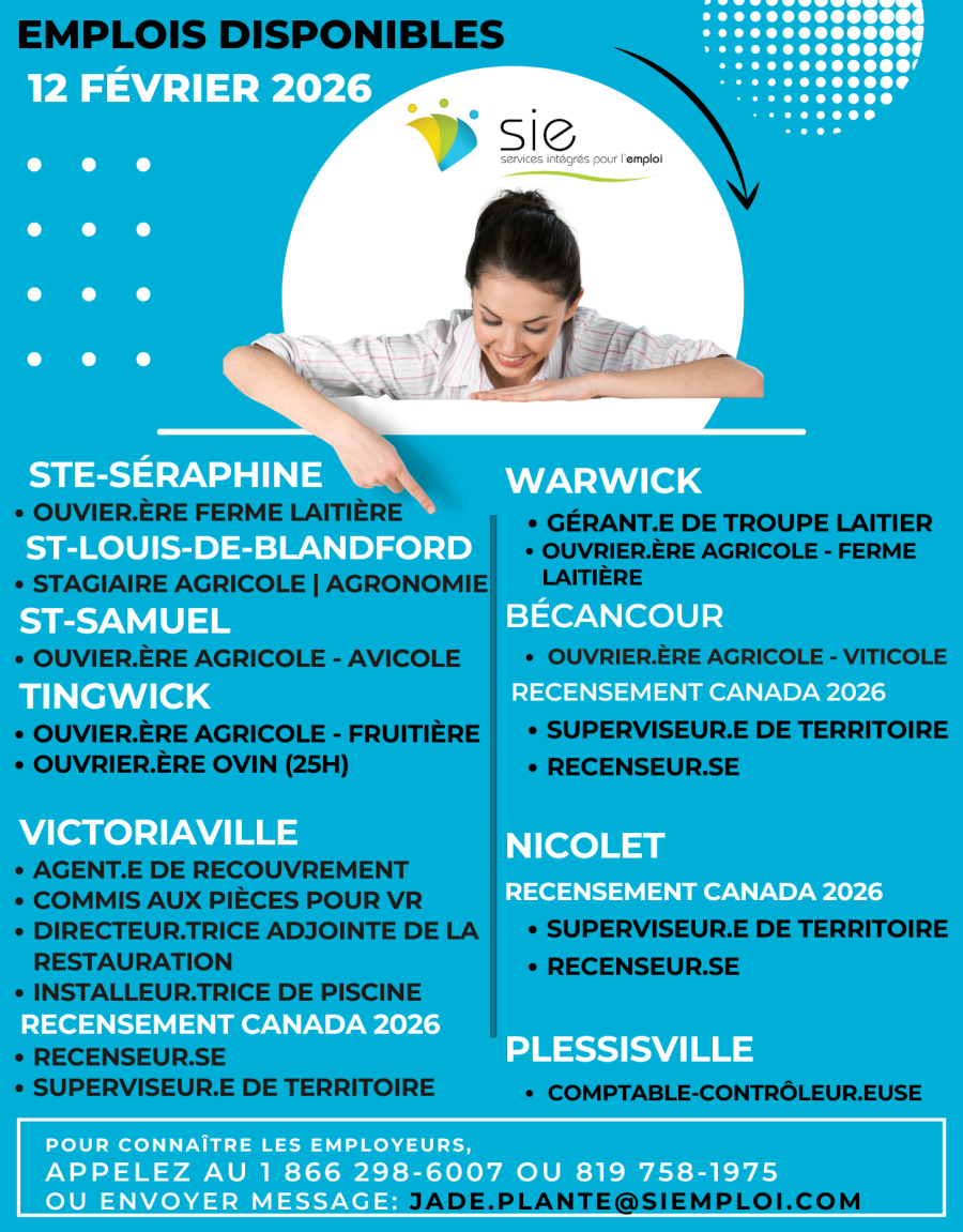 EMPLOIS DISPONIBLES | 12 FÉVRIER 2026
