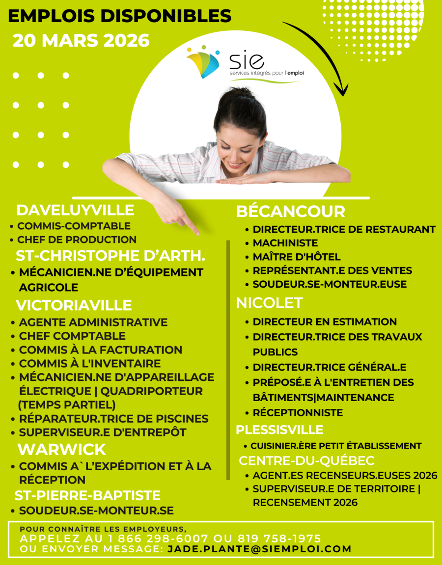 EMPLOIS DISPONIBLES | 20 MARS 2026