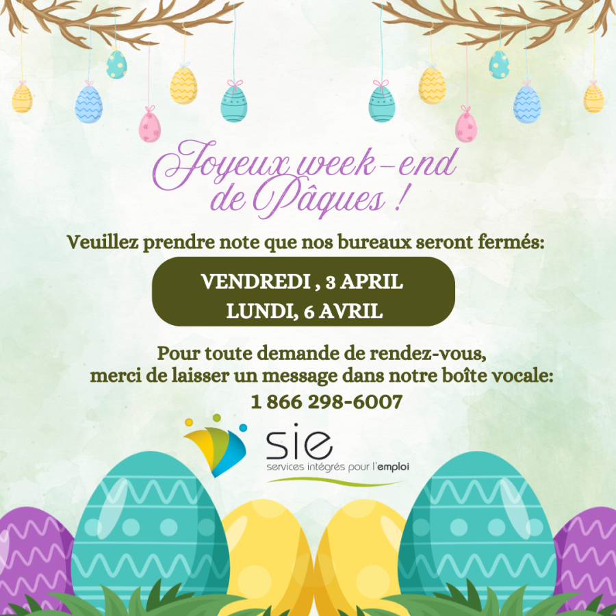 Congés de Pâques!
