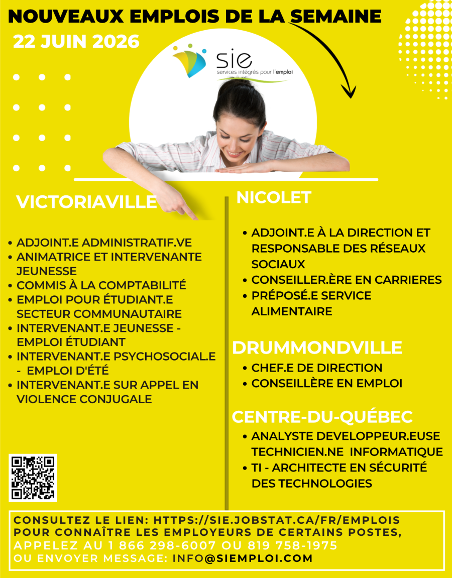 Nouveaux emplois de la semaine | 22 juin 2026